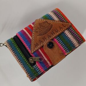 Mahahual Stitched & Leather Striped Small Coin Wallet Key Holder